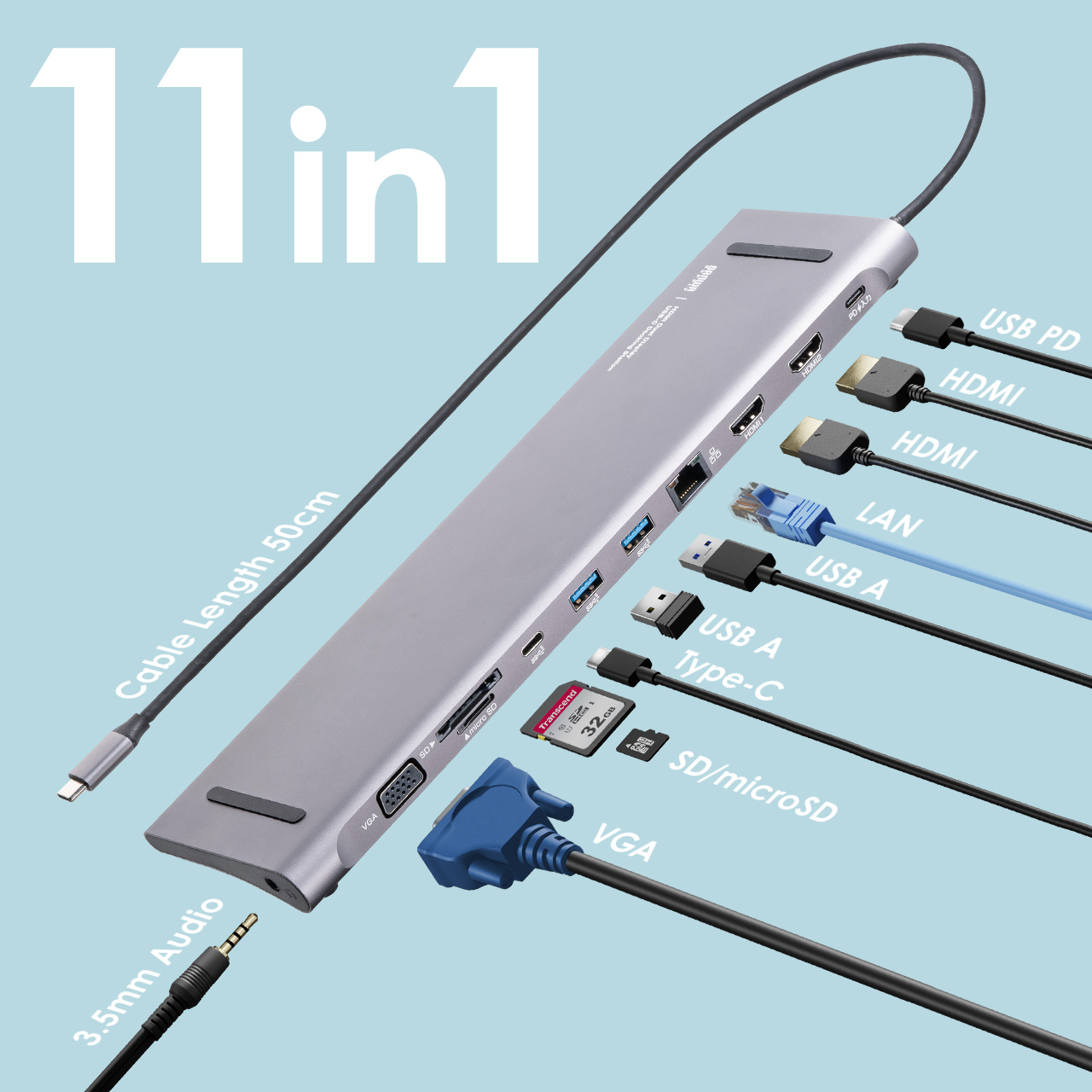 hbLOXe[V USB-C 2ʏo HDMI~2 + VGA tHD X^h^ PD100W 11in1 USBnu P[ǔ^ @l 400-VGA028