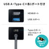 USB HDMI 変換アダプタ 4K 60Hz対応 ハブ Type-C接続 小型 USB PD対応 USB-C/USB-Aポート Win/Mac対応 面ファスナー付 401-HUB3TCH06BK