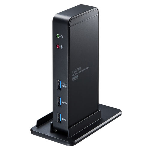 ドッキングステーション 縦型スタンドタイプ USB A接続 HDMI VGA対応 QWXGA(2048×1152) 10in1 USB3.0×3 USB2.0×2 LAN 音声出力 マイク入力 401-VGA001
