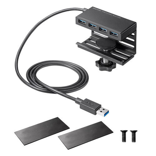USBハブ クランプ式 USB-A USB3.2 Gen1 4ポート机 固定 ケーブル長1m 400-HUBA097+400-HUBCLAMPのセット  402-HUBA097SET1