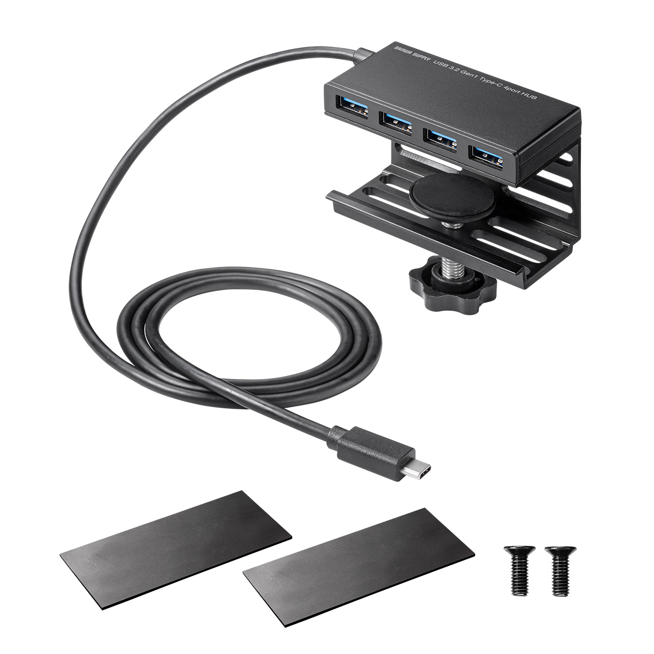 USBハブ クランプ式 Type-C USB3.2 Gen1 4ポート机 固定 ケーブル長1m 400-HUBC098+400-HUBCLAMPのセット 402-HUBC098SET1