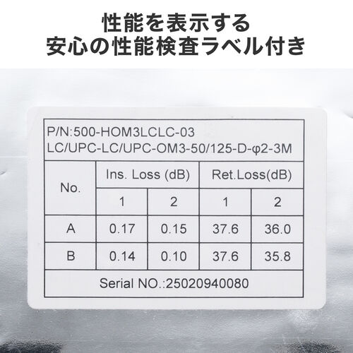 t@CoP[u OM3 10GBASE-SR/SWKi 10Gbps }`[h LC~2-LC~2 Kl^ 2c 50m 2m 500-HOM3LCLC-02