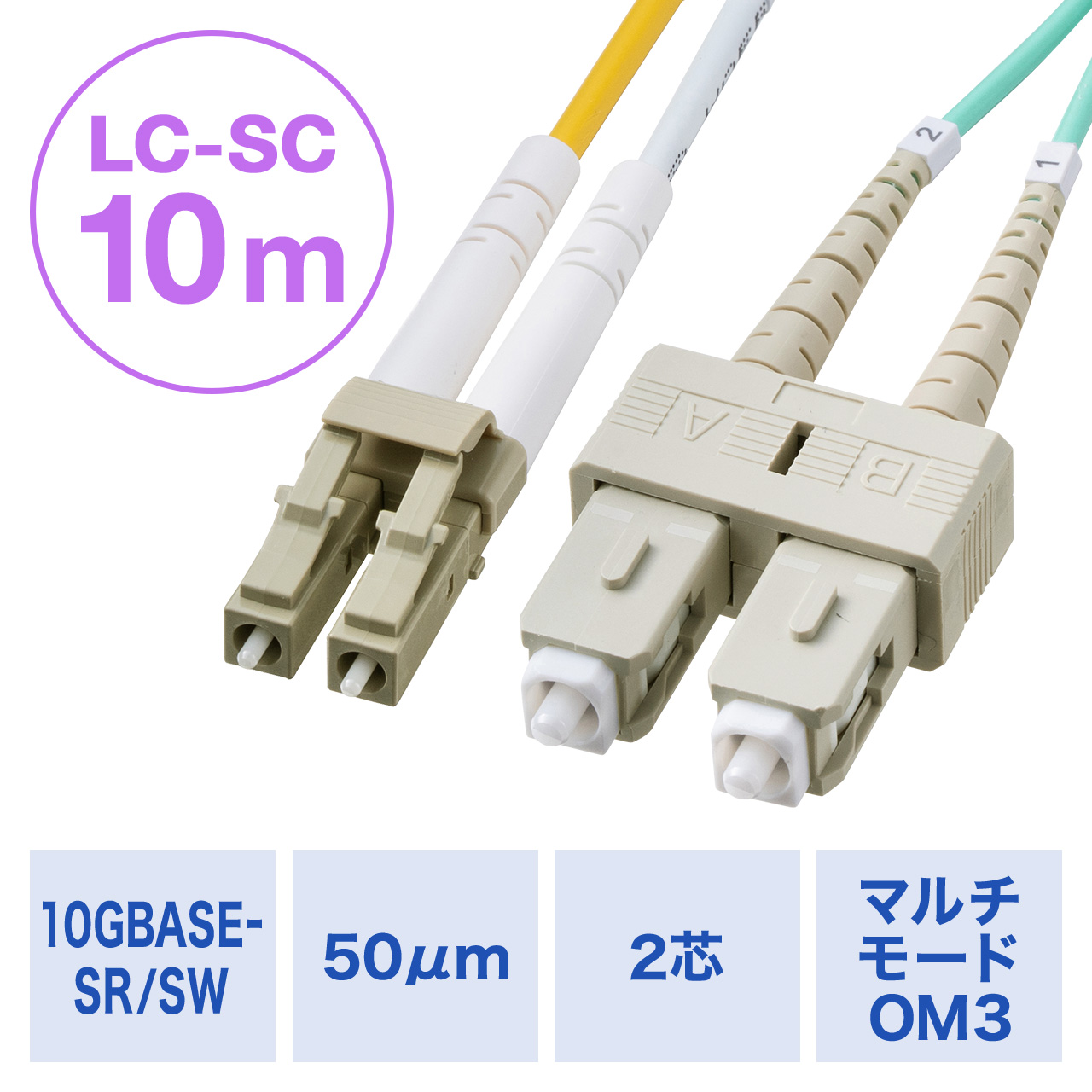 t@CoP[u OM3 10GBASE-SR/SWKi 10Gbps }`[h LC~2-SC~2 Kl^ 2c 50m 10m 500-HOM3LCSC-10