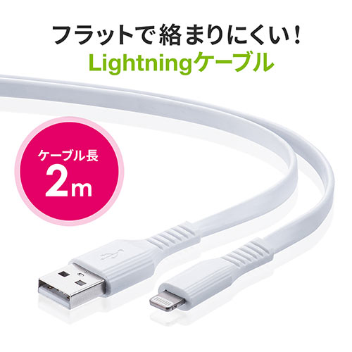 Lightningケーブル 2m 薄型 フラットケーブル iPhone iPad 充電 ...