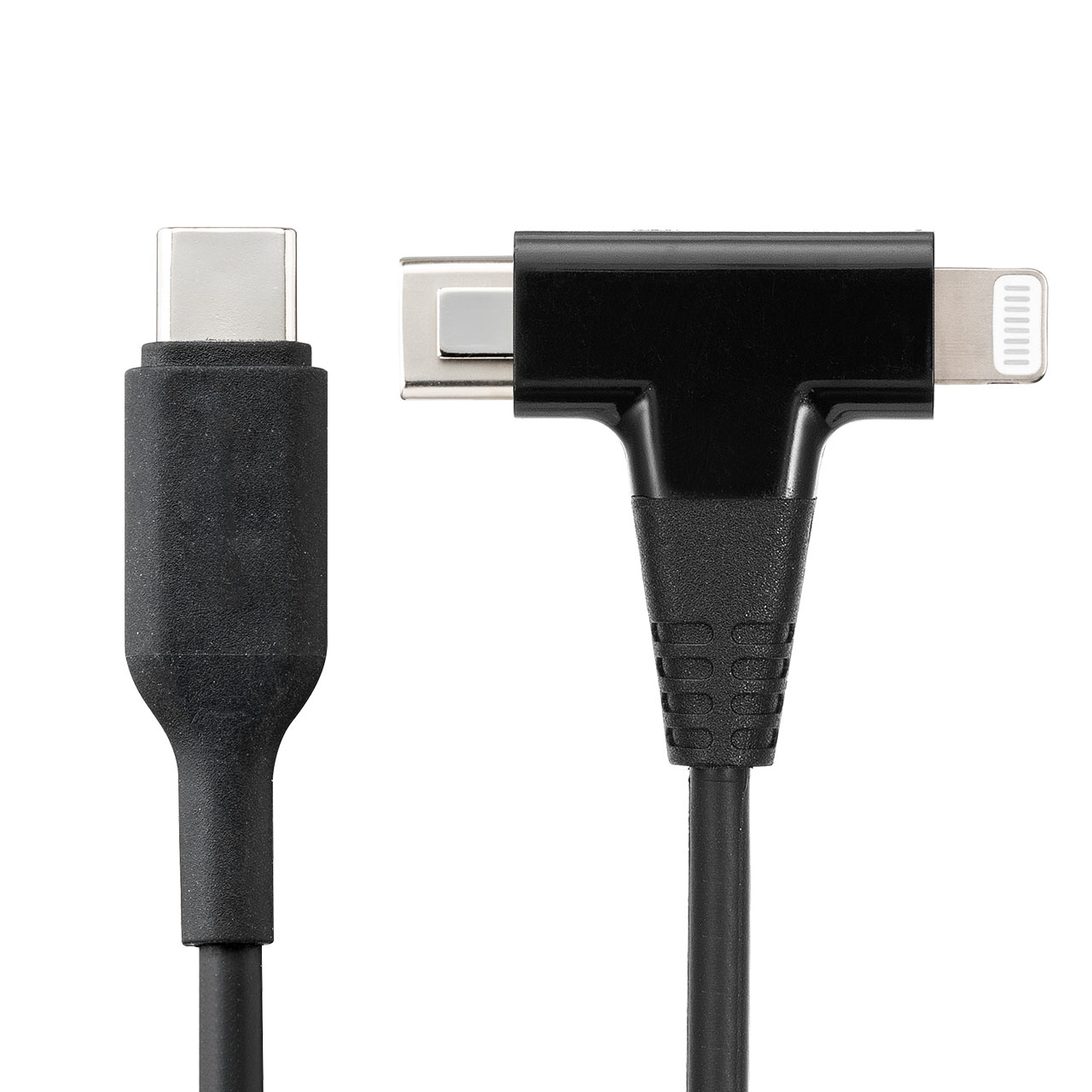 USB Type-C Lightning 2in1 USBP[u 1.2m USB PD60WΉ f[^] MFiFؕi iPadi10j iPhone15/14Ή ubN 500-IPLM033BK