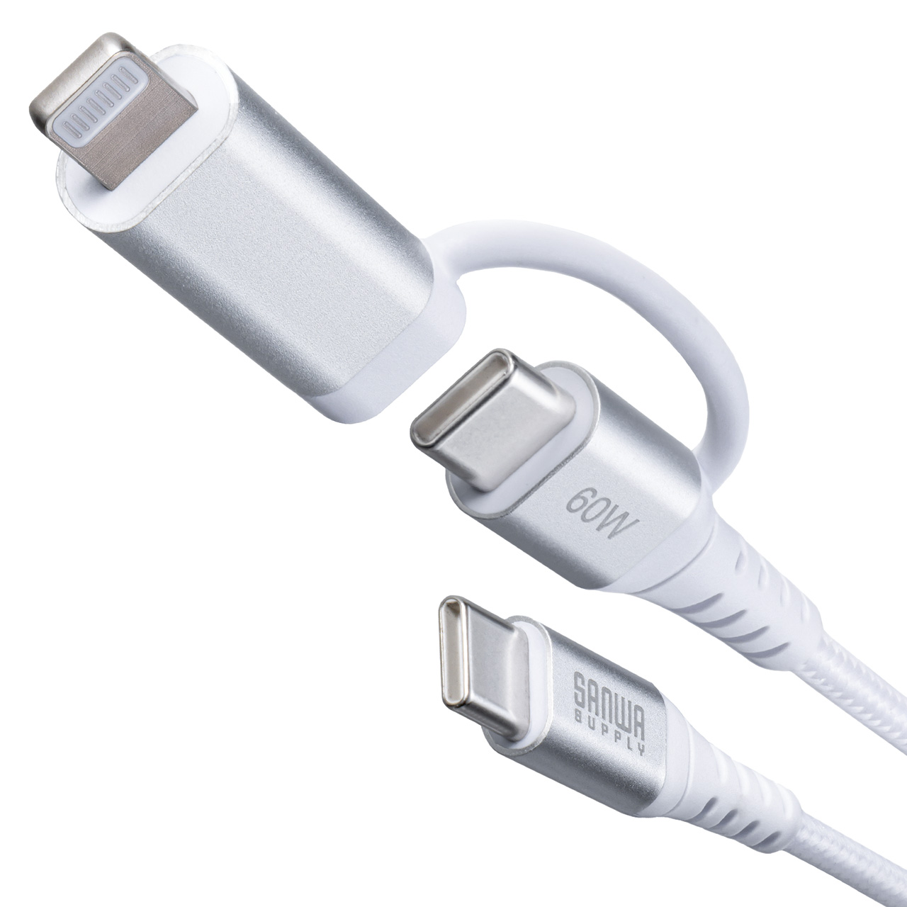 USB Type-C Lightning 2in1 USBP[u 2m TypeC-C PD60WΉ MFiFؕi f[^]  iPad iPhone16 bVP[u 500-IPLM034W-2