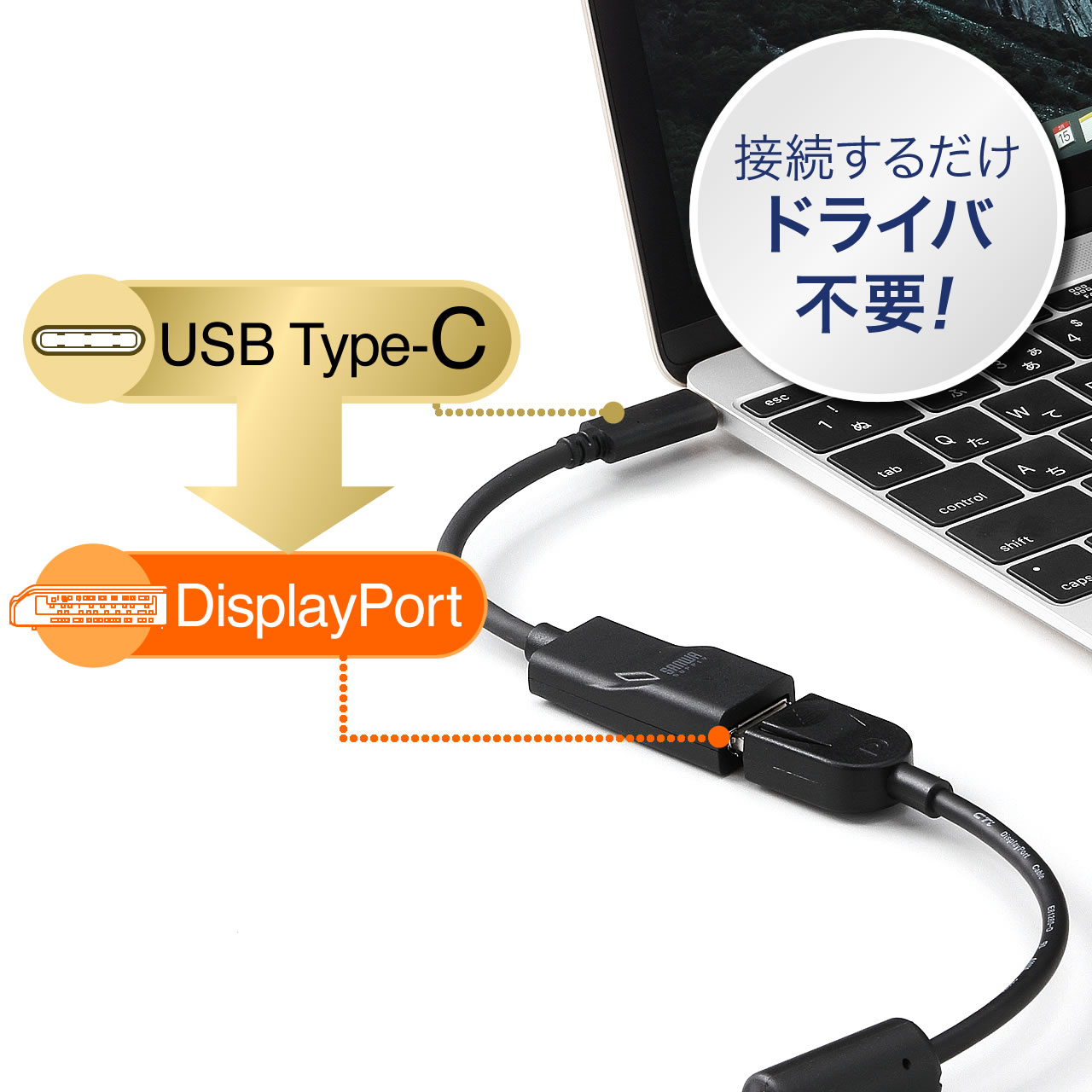 USB Type-C - DisplayPortϊA_v^[iUSB3.1 Type-C to DisplayPortϊEʊgEE4Ko͉\Edsvj 500-KC017CDP