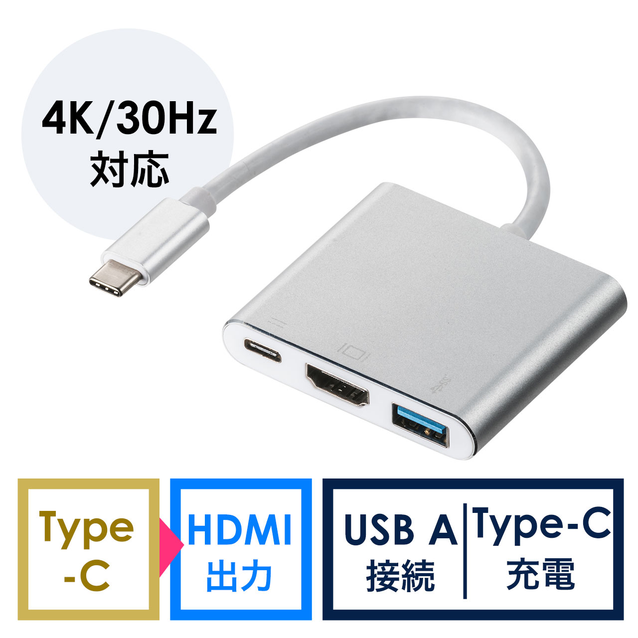 USB Type-Cマルチ変換アダプタ（HDMI出力・USB PD対応・USB3.1 Gen1対応・シルバー） 500-KC023CMHの販売商品 |  通販ならサンワダイレクト