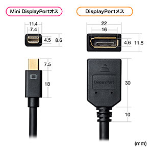 Mini DisplayPort-DisplayPort変換アダプタケーブル(15cm・4K