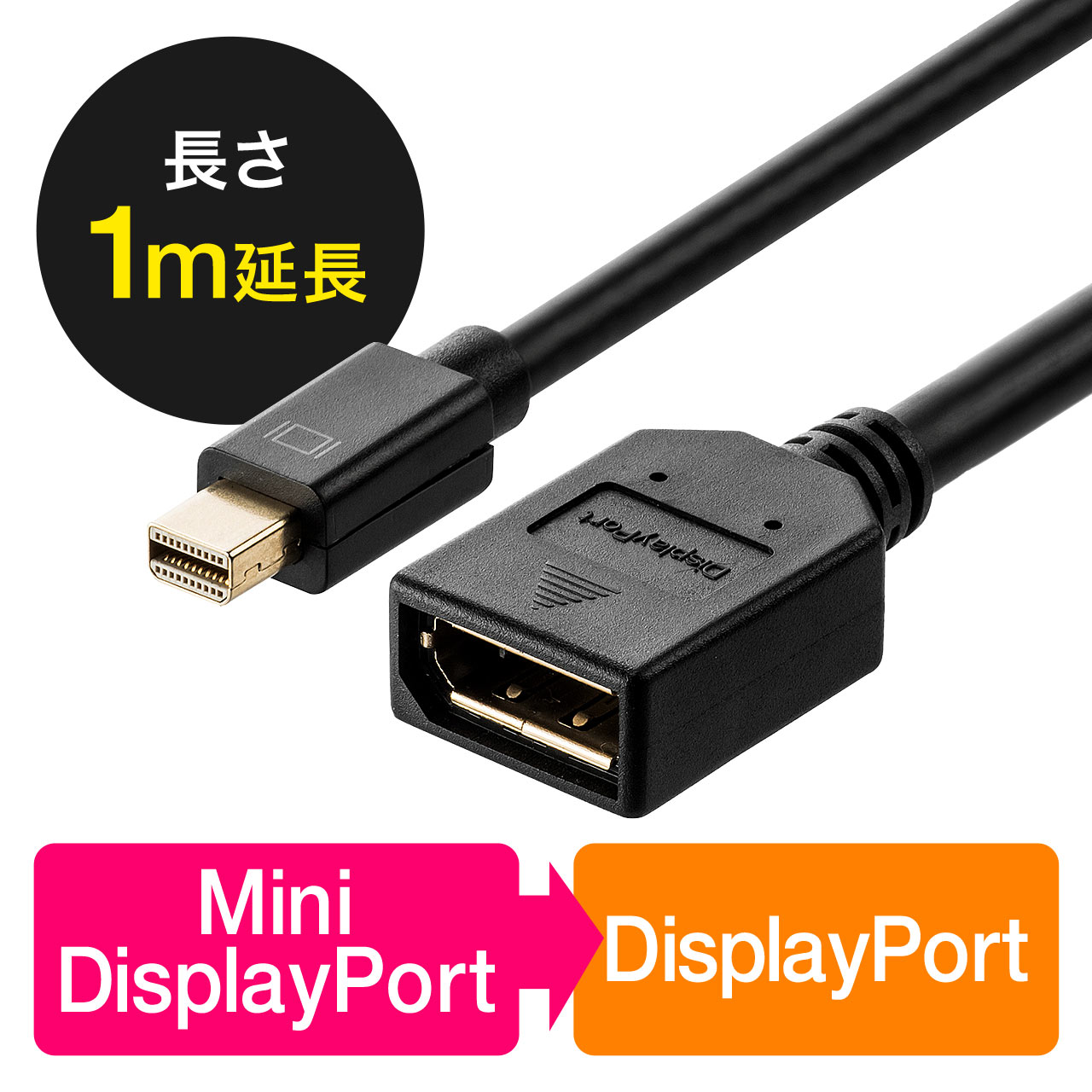 Mini DisplayPort-DisplayPort変換アダプタケーブル(1m・4K/60Hz対応 