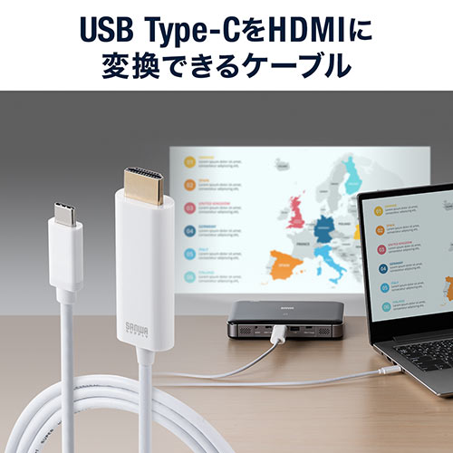 USB Type-C HDMI変換ケーブル（2m・4K/60Hz・HDR・HDCP2.2・Thunderbolt 3対応・USB 500-KC031の販売商品 通販ならサンワダイレクト