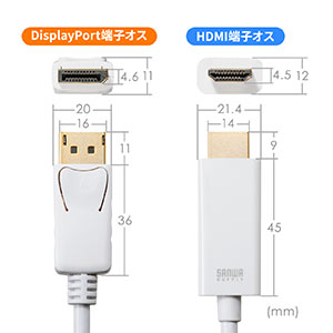 DisplayPort-HDMI変換ケーブル（4K/60Hz対応・HDR対応・3m・ホワイト