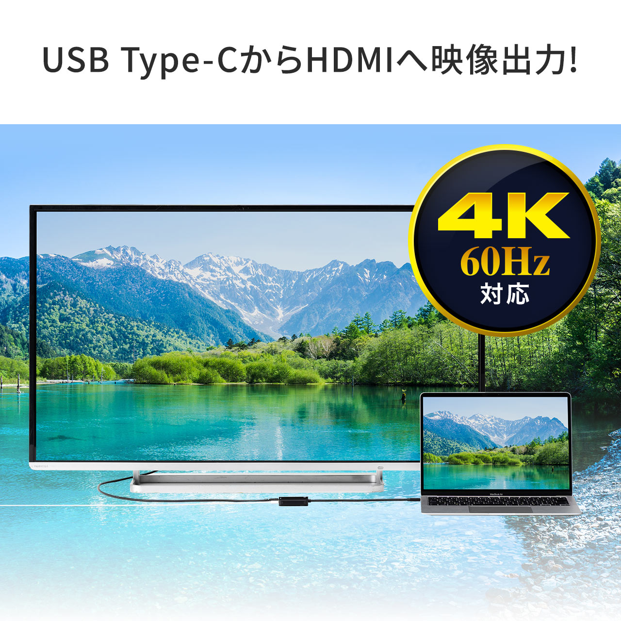 USB Type C-HDMI変換アダプタ 4K/60Hz HDR対応 PD100W ケーブル長20cm