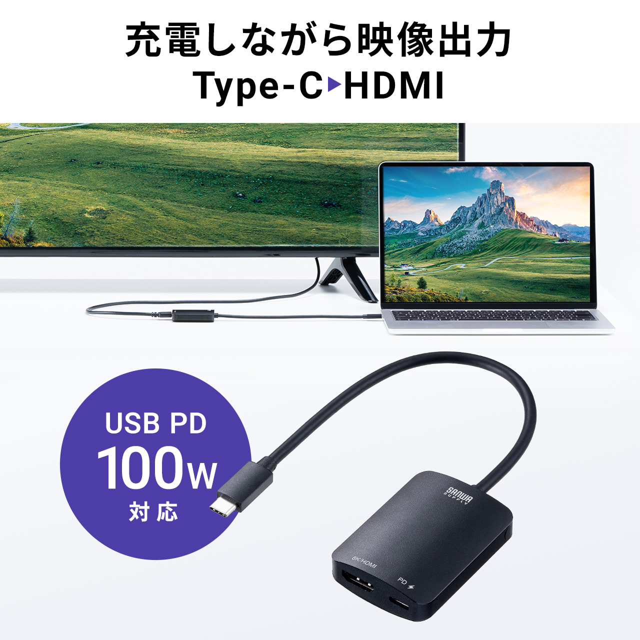 USB Type-C HDMI �ϊ��A�_�v�^ 60�Z�b�g 8K/60Hz 4K/144Hz PD100W �P�[�u����20cm MacBook iPad Pro Air �Ή� HDR �u���b�N