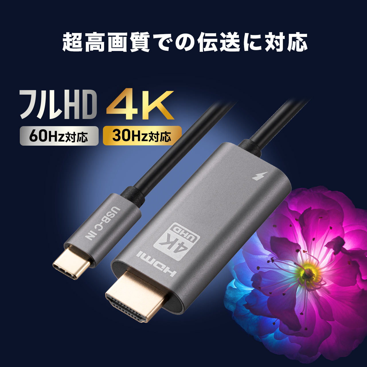 USB Type-C HDMIϊA_v^ 4K/30Hz tHD/60Hz PD60W P[u2 typeC@Ή X}[gtH ^ubgHDR ubN 500-KC045