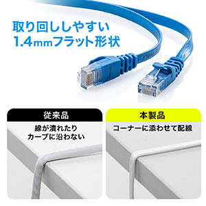 1mケーブル　10本 KB-FL6-10BKN【カテゴリ6フラットケーブル（10m・ブラック）】厚