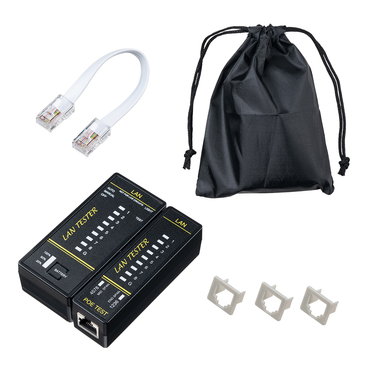 yVi|Cg10{zLANeX^[ PoE`FbJ[@\ RJ-45 RJ-11 e@Eq@E }Olbgt LED\ LEDCg 9Vdr drcLED 500-LANTST5