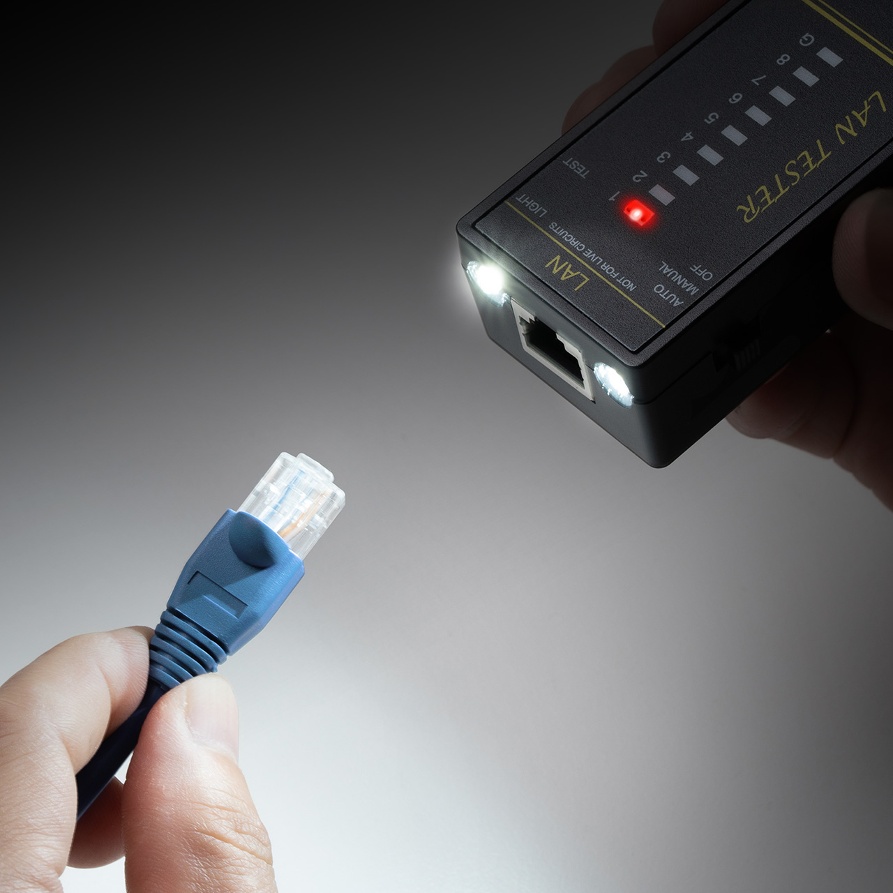 yVi|Cg10{zLANeX^[ PoE`FbJ[@\ RJ-45 RJ-11 e@Eq@E }Olbgt LED\ LEDCg 9Vdr drcLED 500-LANTST5