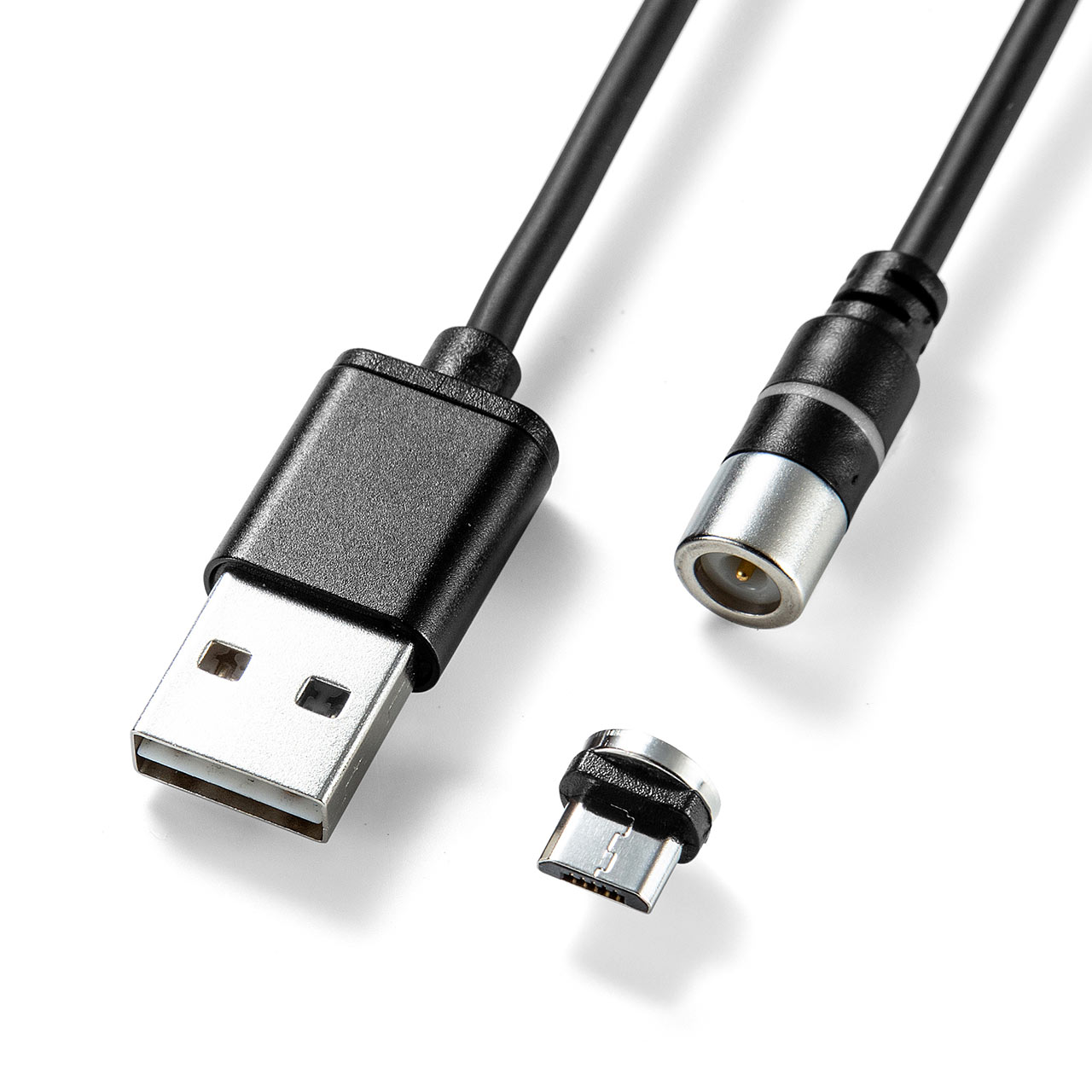 Micro-USB ２ｍ極太橙色１本曲るマグネット磁石式USB充電通信ケーブル