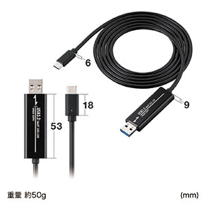 USBリンクケーブル USB3.2 Gen1 PC間 高速データ転送 データ移行 Windows/Mac両対応 Type-Cコネクタ  500-USB070の販売商品 通販ならサンワダイレクト