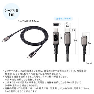 PD電力表示機能付き USB Type-Cケーブル PD100W対応 e-marker搭載 USB2 