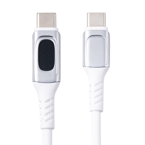 PD電力表示機能付き USB Type-Cケーブル USB PD100W対応 e-marker搭載 1m やわらかシリコンケーブル USB2.0 充電 データ転送 スマホ タブレット ホワイト 500-USB077
