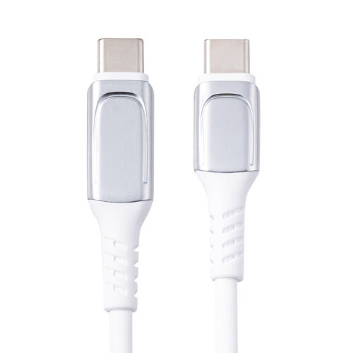 PD電力表示機能付き USB Type-Cケーブル USB PD240W対応 e-marker搭載 1m やわらかシリコンケーブル USB2.0 充電 データ転送 スマホ タブレット ホワイト 500-USB078