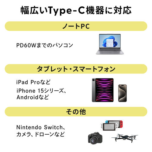 USB Type-CP[u USB PD60W |GXebV ϋv CtoC USB2.0 [d f[^] X}z ^ubg Nintendo Switch m[gp\R 1m 500-USB082-1BK