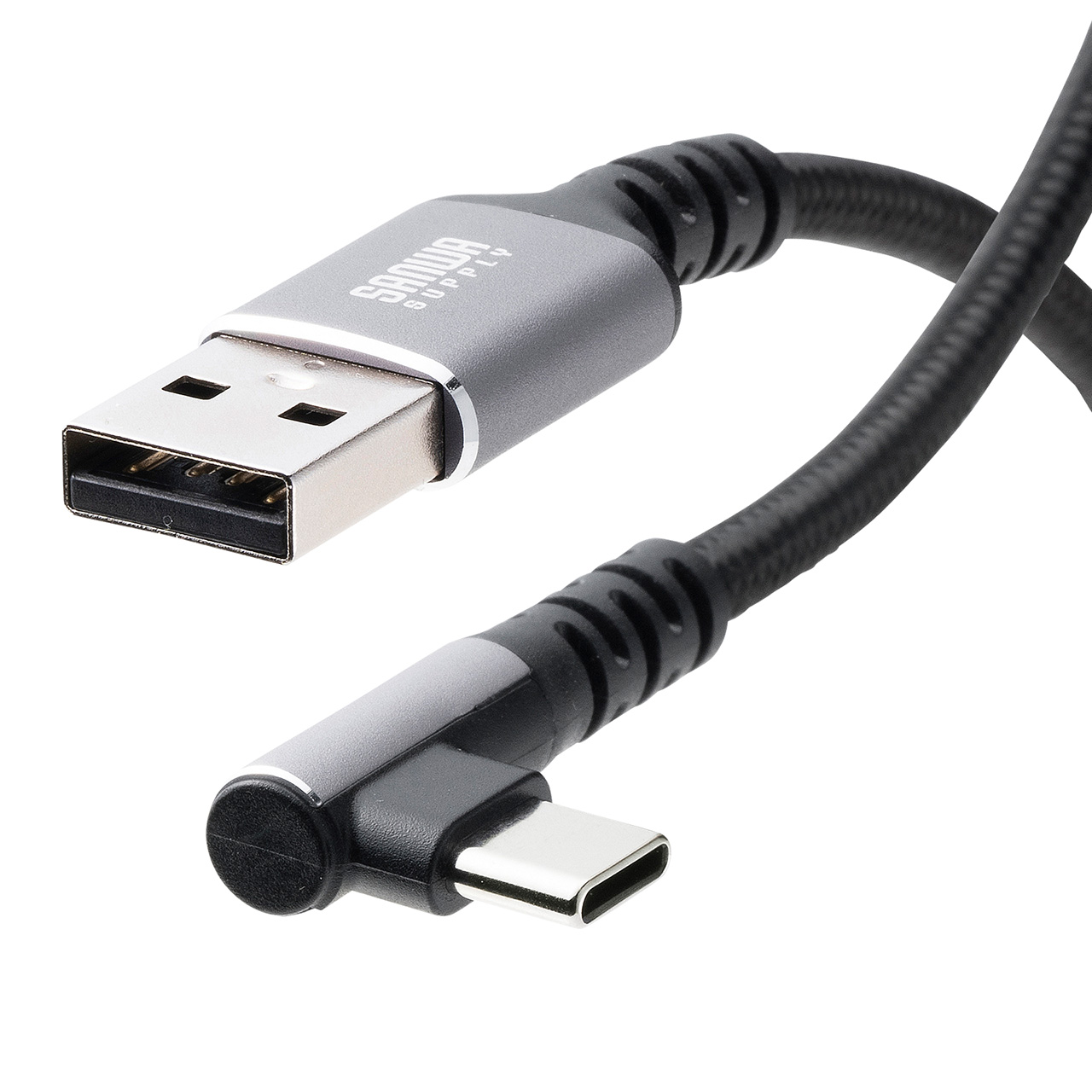 USB Type-Cケーブル L字 15W ポリエステルメッシュ 高耐久 AtoC USB2.0 充電 データ転送 スマホ タブレット  Nintendo Switch 1m 500-USB083-1BKの販売商品 | 通販ならサンワダイレクト