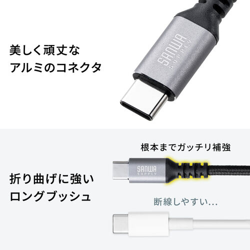 USB Type-Cケーブル 15W ポリエステルメッシュ 高耐久 AtoC タイプC ...
