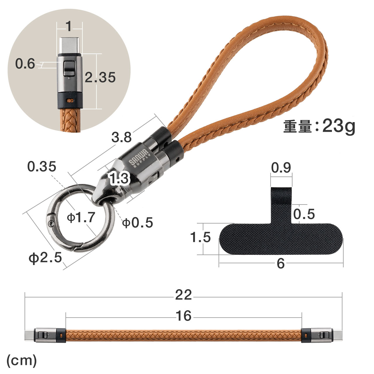 USB�P�[�u�� USB Type-C �X�g���b�v �}���[�d PD240W�Ή� �n���h�X�g���b�v iPhone16 22cm �u���E��
