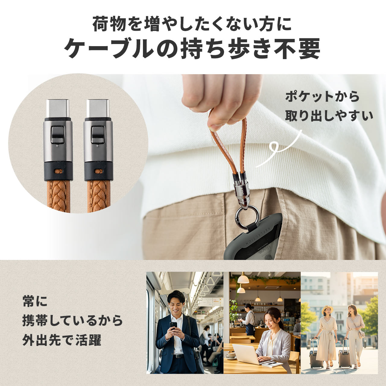 USB�P�[�u�� USB Type-C �X�g���b�v �}���[�d PD240W�Ή� �n���h�X�g���b�v iPhone16 22cm �u���E��