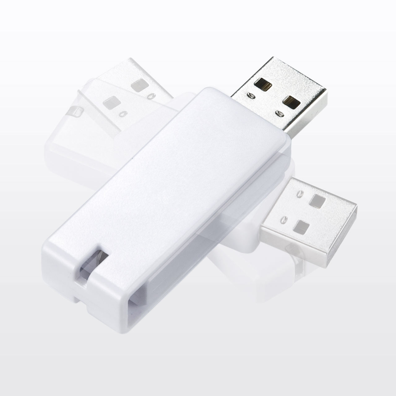 USBメモリ 64GB USB3.0 USB 5Gbps スイング式 キャップレス 紛失防止 ストラップ付き 名入れ対応 記念品 販促品 ノベルティ  ホワイト 600-3US64GW