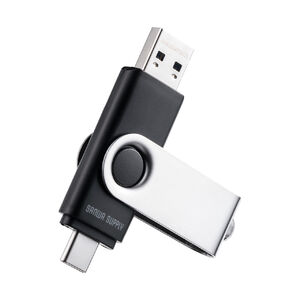 USBメモリ 32GB USB A Type-C 両対応 USB 5Gbps(USB3.2 Gen1) ネックストラップ付き スイング式 名入れ対応  600-3USCA32G