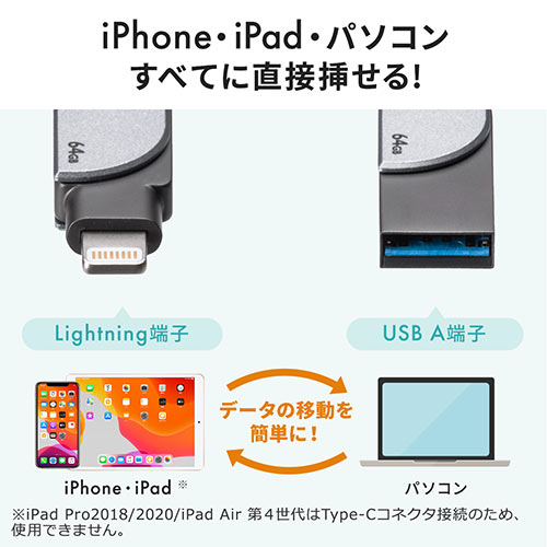 iPhone・iPad USBメモリ 256GB USB3.2 Gen1(USB3.1/3.0)・Lightning