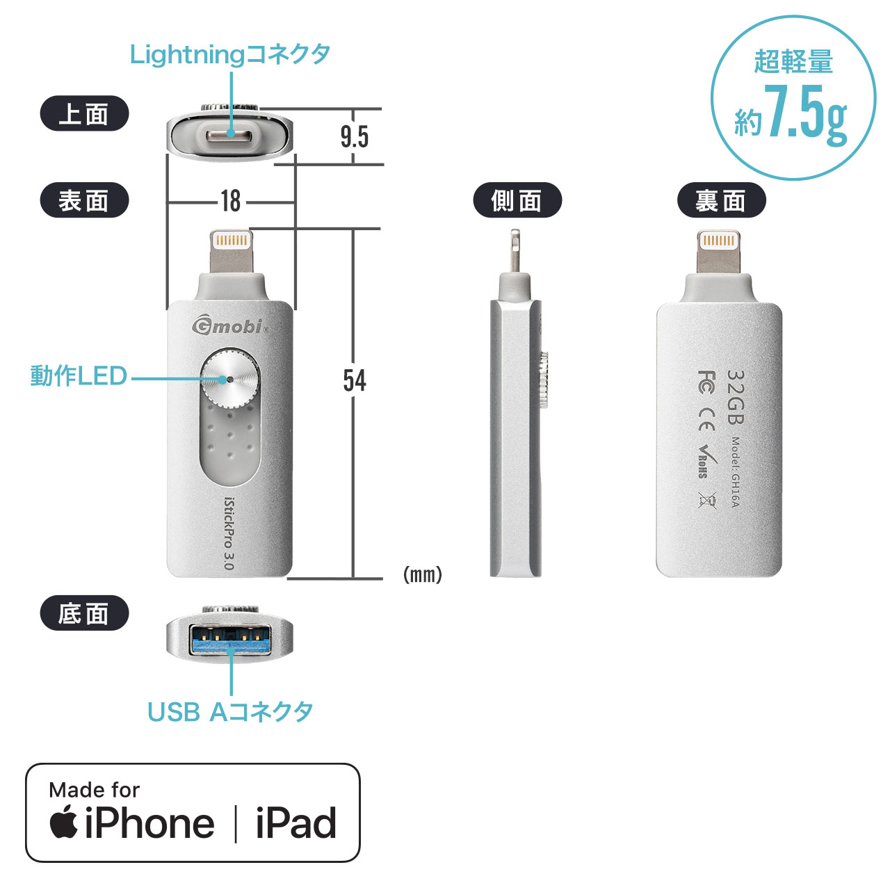 iPhoneEiPad USB 32GBiUSB3.1 Gen1ELightningΉEMFiF؁EiStickPro 3.0EVo[j 600-IPL32GAS