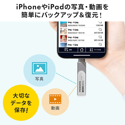 iPhone・iPad USBメモリ lightning-Type-Cメモリ Lightning対応 iPhone iPad MFi認証 スイング式 512GB 600-IPLC512GX3