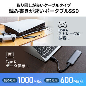 ポータブルSSD 外付け USB3.2 Gen2 512GB 最大読み込み速度約1000MB/s