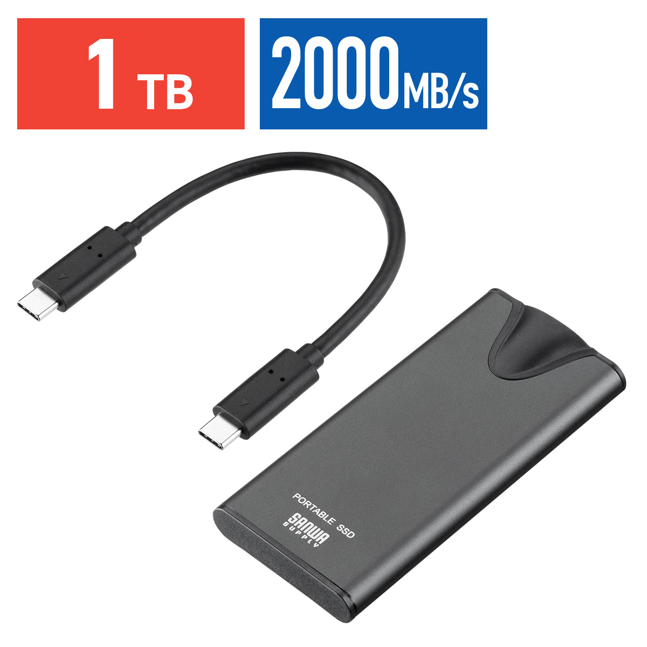 ポータブルSSD 1TB 読出最大2000MB/s 超小型 USB Type-C接続 USB20Gbps USB3.2 Gen2×2 ケーブル型  シルバー 600-USSH1TB | 通販ならサンワダイレクト