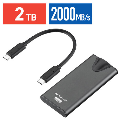 |[^uSSD 2TB Ǐoő2000MB/s ^ USB Type-Cڑ USB20Gbps USB3.2 Gen2~2 P[u^ Vo[ 600-USSH2TB