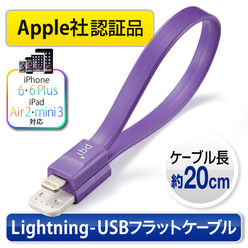 iPhone 6・5s対応】ライトニングケーブル（ショートタイプ・フラット