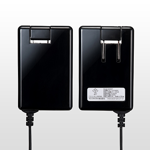 Xperia用マグネット充電ケーブル付ACアダプタ（2A出力・急速充電・USB充電ポート付き・LED付・ブラック） 700-AC012BK