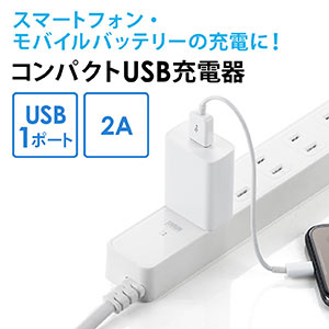 USB充電器 1ポート 2A コンパクト PSE取得 iPhone Xperia充電対応 PS5 ブラック 絶縁キャップ付き 小型  700-AC021BKの販売商品 | 通販ならサンワダイレクト