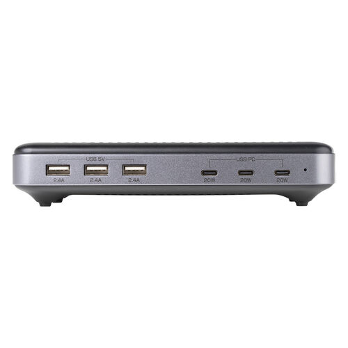 USB充電ステーション 6ポート 合計96W出力 USB PD20W Type-C×3 USB A×3 PSE認証 6台同時充電 スマホ タブレット 仕切り板 調整可能 収納スタンド 700-AC039BK