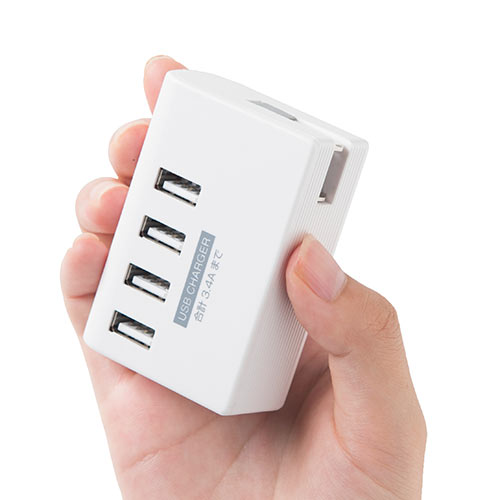 電源タップ（USB-AC充電アダプタ付・4個口・個別スイッチ付・2極・2m） 700-TAP028