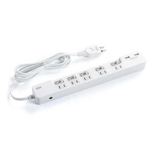 電源タップ（USB充電ポート付・最大3.1Aまで・1400W・2m・5個口・個別スイッチ付） 700-TAP030