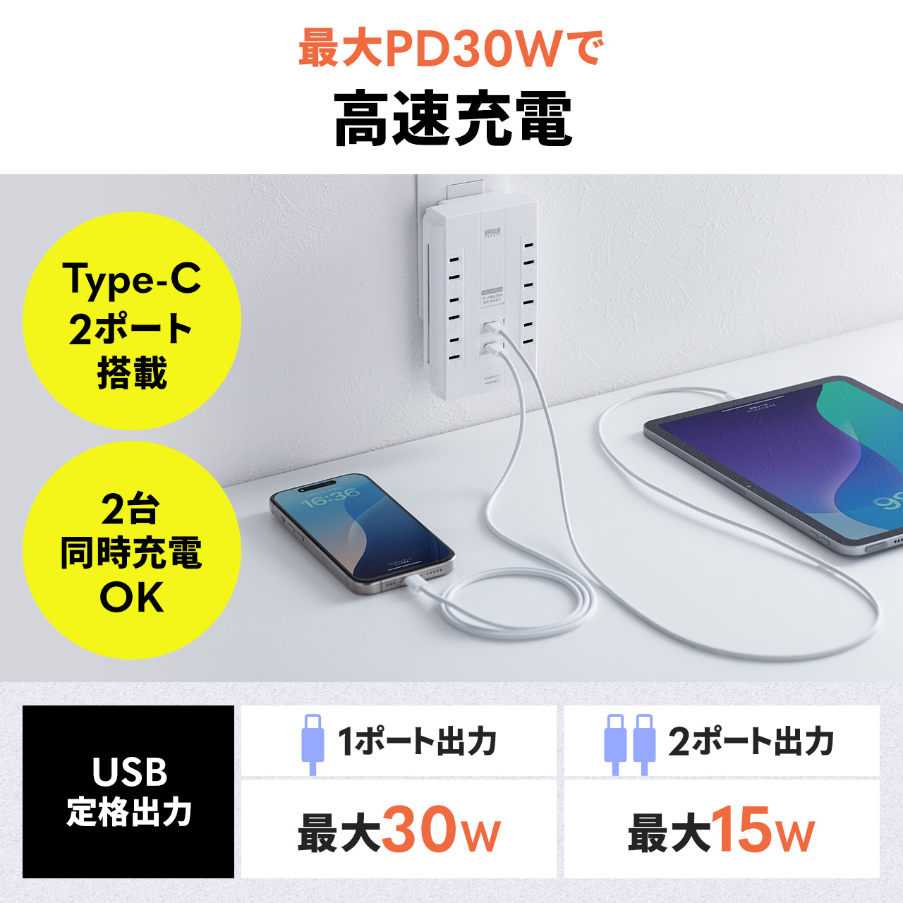 d^bv 6 ] 2P PD30WΉ Type-C USB2|[gt iPhone/iPad/X}z/^ubg[d WXCb`t RZg^bv RpNg ǖʌŒ ubN 700-TAP046CBK