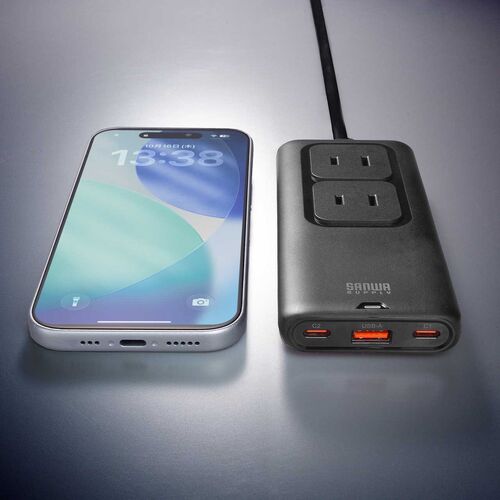 �d���^�b�v USB PD 65W �}���[�d GaN 1.5m �����R�[�h �y�����^18mm�z Type-C�~2 A�~1 AC�~2�� �R���Z���g L�^�v���O