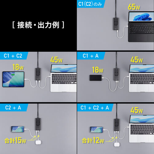 �d���^�b�v USB PD 65W �}���[�d GaN 1.5m �����R�[�h �y�����^18mm�z Type-C�~2 A�~1 AC�~2�� �R���Z���g L�^�v���O