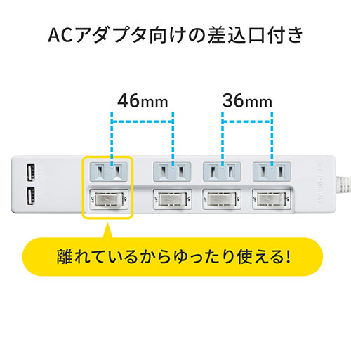 d^bv USB[d|[gt USB2|[g ő2.4A܂ 1400W 2m 4 2P ʃXCb`t 701-TAP013